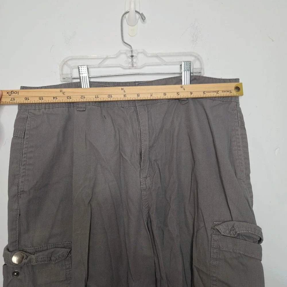 Carbon Mens Grey Cotton Cargo Shorts Size 32 Utility Multi Pocket Drawstring Hem